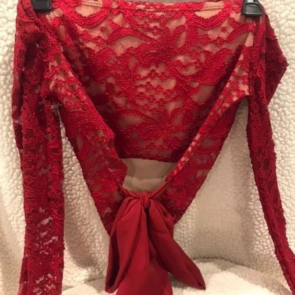 Windsor Red Lace Off-The-Shoulder Blouse - Picture 2 of 2